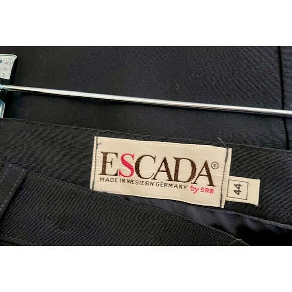 Escada Black Wool Gabardine Straight Skirt Germany Size 44/US 14 Classic Pockets - Picture 2 of 8